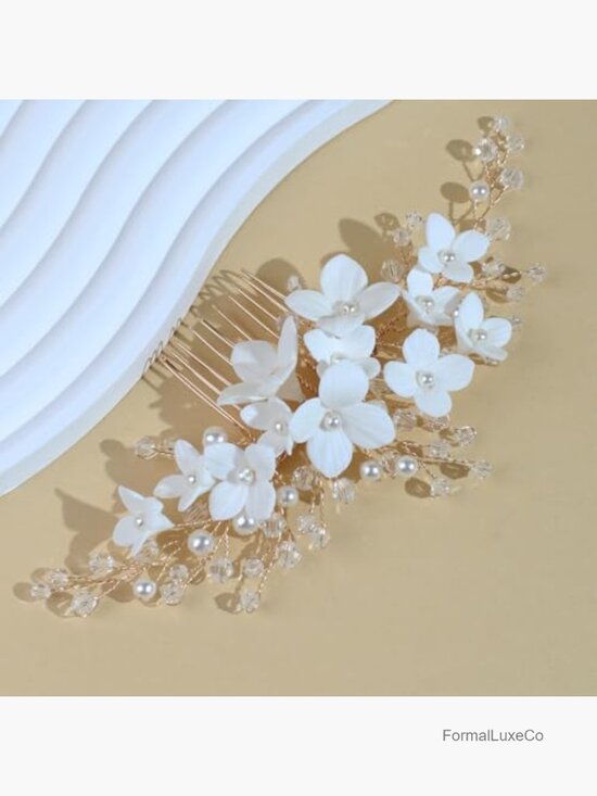Handmade Bridal Hair Comb with Resin Flowers Pearl and Rhinestone Accents